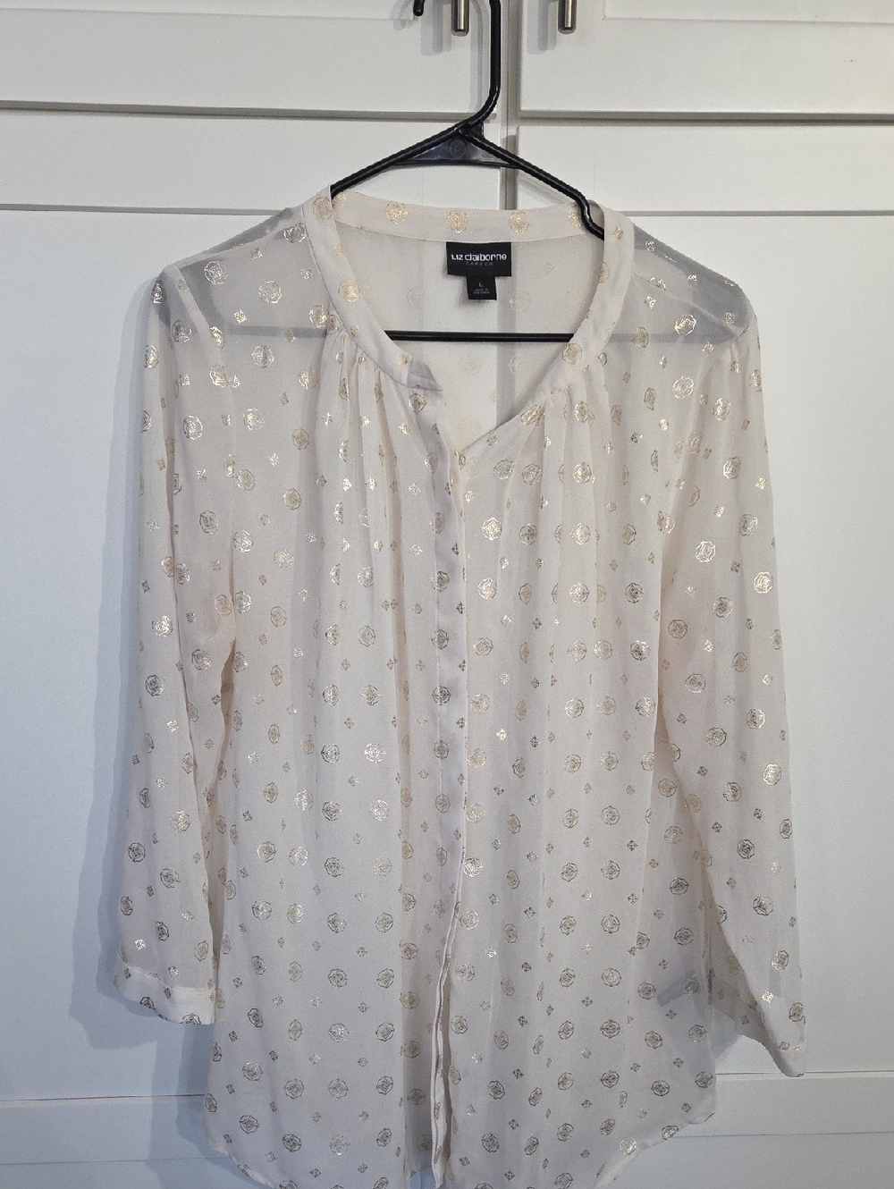 Liz Claiborne Cream Blouse with Gold Dot Accents